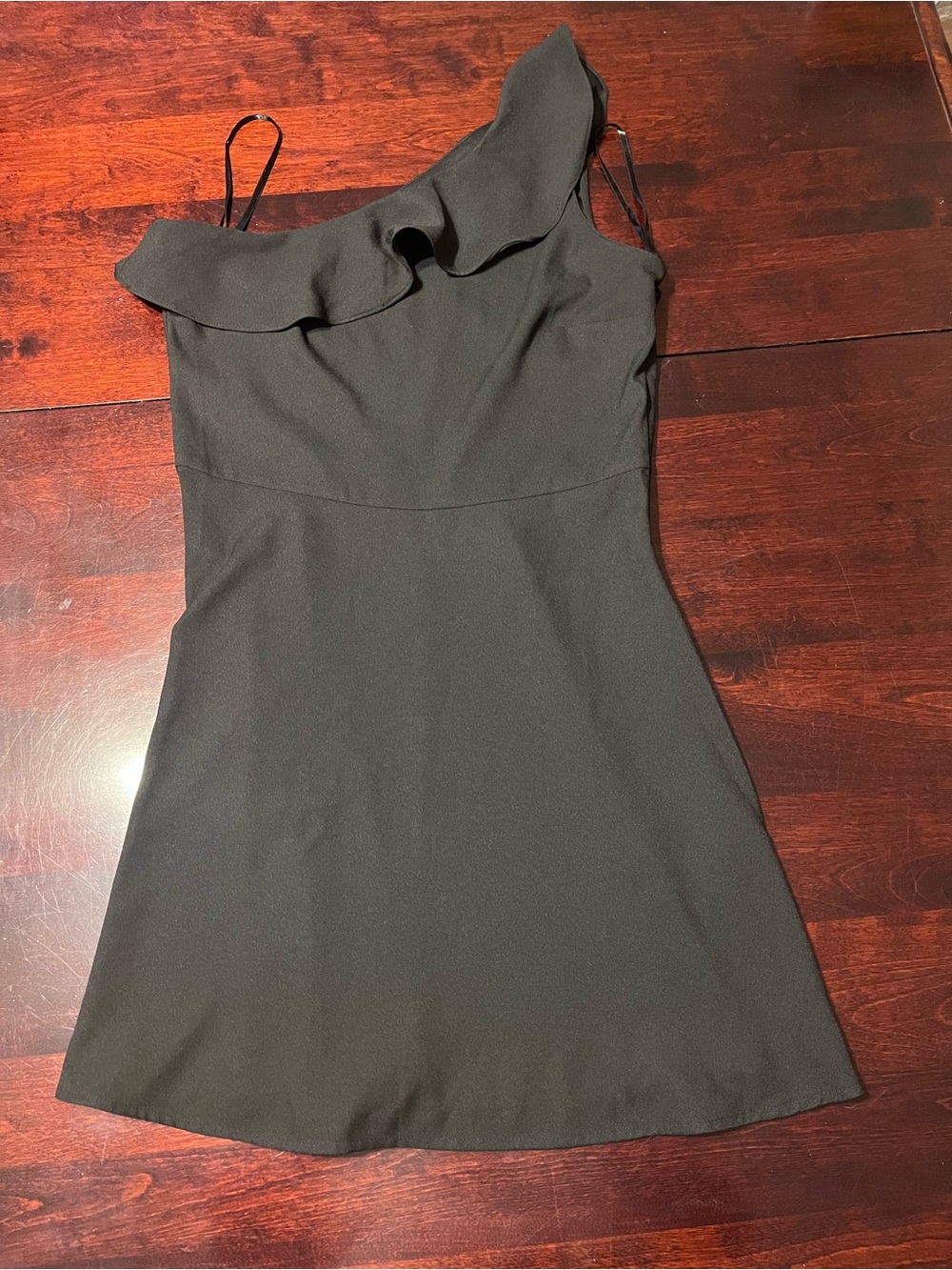 Banana Republic black  One-Shoulder Ruffle Mini Dress - Picture 2 of 5